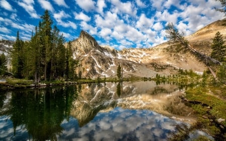 Twin Lake - clouds, landscape, lake, reflection