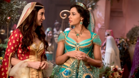 Aladdin 2019 - jasmine, blue, girl, Naomi Scott, aladdin, actress, movie, princess, couple, disney