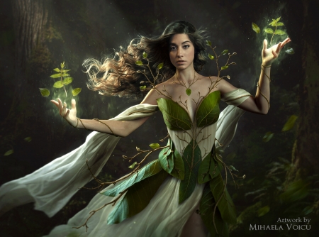 The Lady of the Trees - girl, luminos, lady of the trees, green, frumusete, fantasy