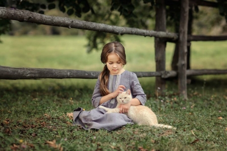 *â™¡* The Best Of Friends *â™¡* - sitting, girl, cat, cute, stroking