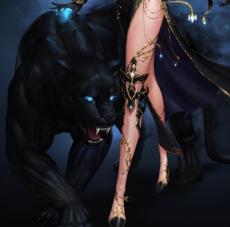 Black Panther - creature, black, fantasy, legs, girl, panther, muel kim