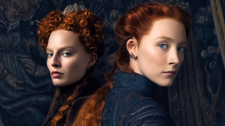 Mary Queen of Scots (2018) - poster, girl, Margot Robbie, actress, mary queen of scots, redhead, history, movie, Saoirse Ronan, couple