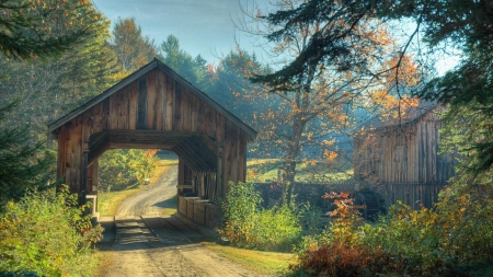 Covered bridge - 1600x900, pastel, back in the day, lovely