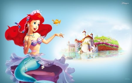 Ariel - animation, blue, ariel, girl, child, siren, redhead, mermaid, princess, disney