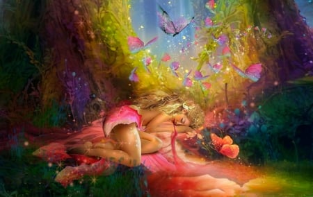 Resting Girl - woman, sleeping, girl, wallpaper, resting, fantasy, art, beautiful, pink, digital