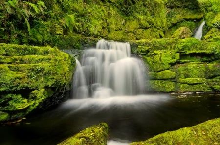 Rocks waterfall - greenery, waterfall, forest, cascadses, rocks