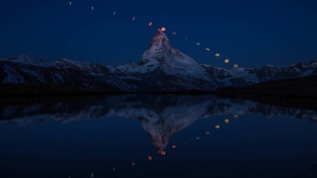 Super Moon Matterhorn - moon, fun, nature, lake, mountains, forest, cool