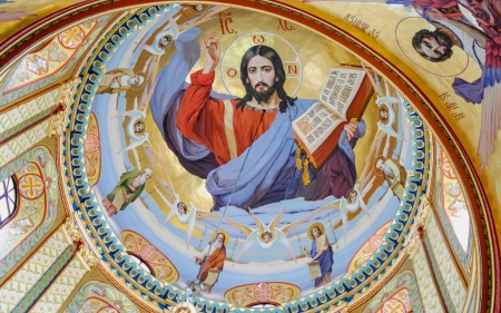 Icon on Church Dome - icon, Saints, Christ, interior, church, Jesus, dome