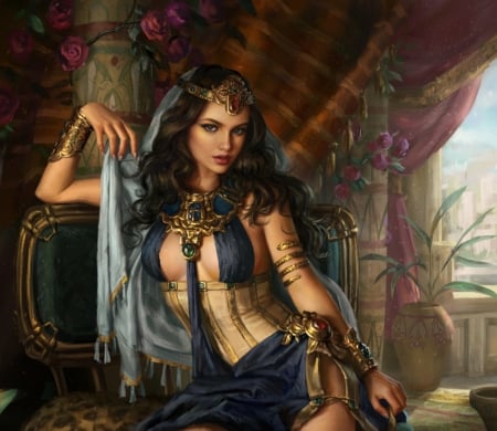 Cleopatra - egypt, frumusete, cleopatra, fantasy, girl, anotherwanderer, jewel, luminos