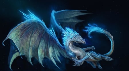 Dragon - black, fantasy, dragon, blue, manzanedo, luminos