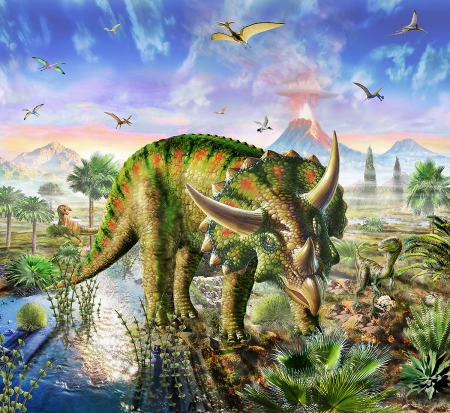 Dinosaur - dino, dinosaur, green, adrian chesterman, fantasy