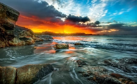 Sea sunset - sunset, sea, ocean, rocks, sky