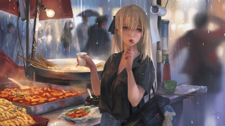 :) - market, rain, g tz, girl, art, fantasy, gtz, food, luminos, taejune kim