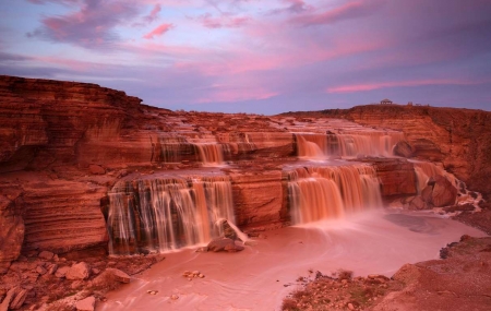 Lovely Waterfalls - clouds, waterfalls, mountains, sky