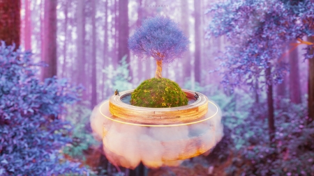 â™¥ - thebakaarts, pink, blue, luminos, tree, fantasy