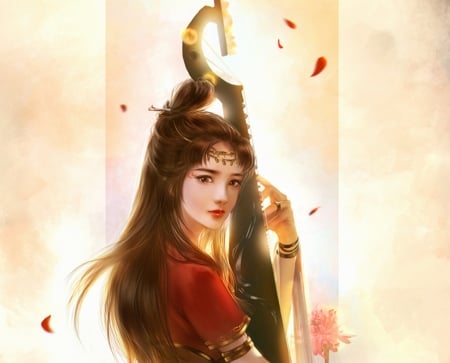 Girl - yankong bu, fantasy, instrument, red, girl, asian