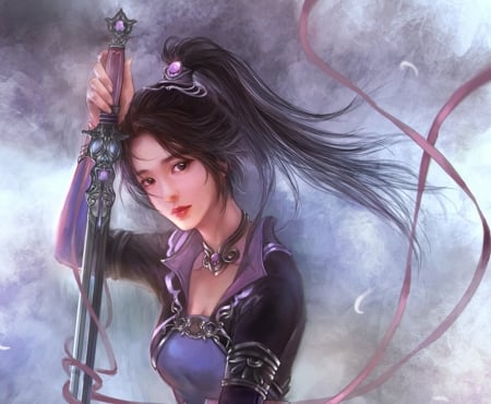 Fighter - fighter, yankong bu, fantasy, katana, girl, sword, asian, luminos