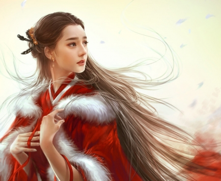 Princess - frumusete, yankong bu, fantasy, red, girl, princess, asian, luminos