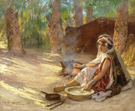 Preparing the meal - woman, picutra, painting, girl, frederick arthur bridgman, art