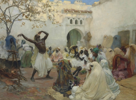 La ceremonie des aissaoui a blida en Algerie - pictura, people, painting, art, frederick arthur bridgman