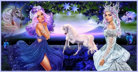 UNICORN PRINCESSES - white, princess, blue, females, unicorn