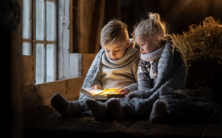 Reading the Book - reading, childhood, book, children