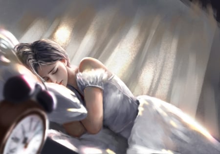 Sleeping beauty - white, sleep, art, girl, luminos, fantasy