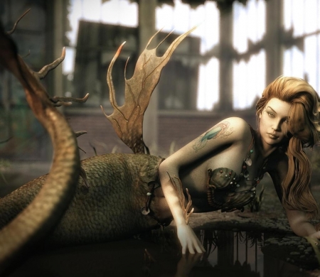 Abandoned beauty - girl, vara, mermaid, luminos, siren, summer, shibashake, fantasy