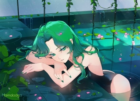 Kaiou Michiru - anime, water, girl, sailor moon, kaiou michiru, manga, marmaladica, pool, green, sailor neptune