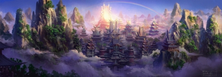 ♥ - tempe, fantasy, world, purple, cloud, carter adair, asian, art, castle, luminos