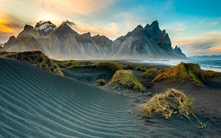 Beach - beach, cliff, landscape, mountains, sand, rocks