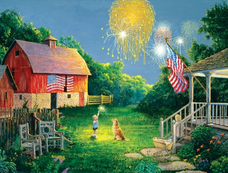 July Celebration - celebrations, child, fireworks, fourth, home, july, puzzle