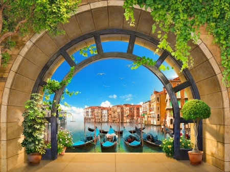 Venice - Venice, summer, beautiful, arch, canal, gondola, italy