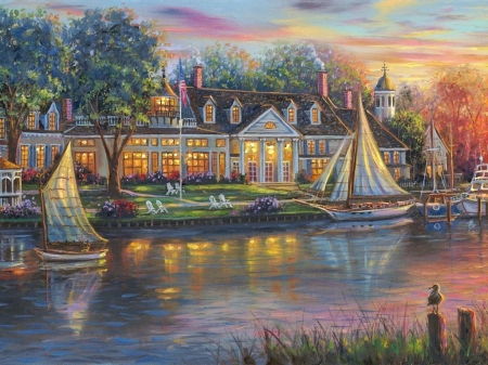 beautiful - big, boats, lake, lights