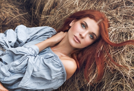 Redhead - cowgirl, redhead, woman, model, girl, hay