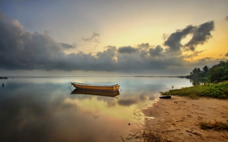 Calm - boat, cloud, sea, water