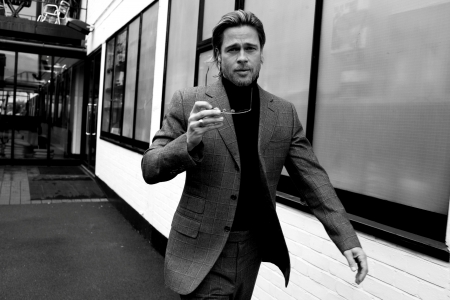 Brad Pitt - Handsome, black and white, nice clothes, blue eyes