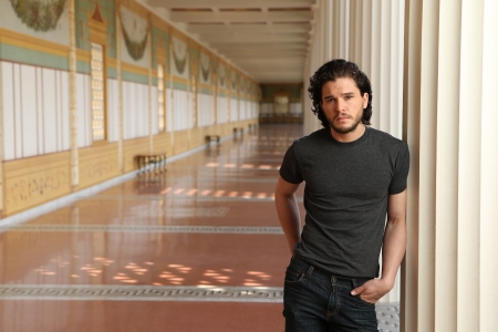 Kit Harington - dark hair, Handsome, black clothes, curly hair, sweet