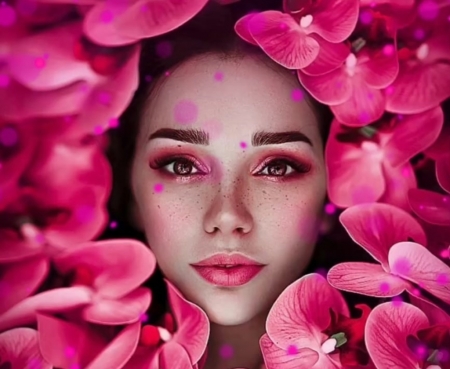 Artemis - model, artemis, girl, goddess, woman, pink, flower, svetlana belyaeva, face, orchid