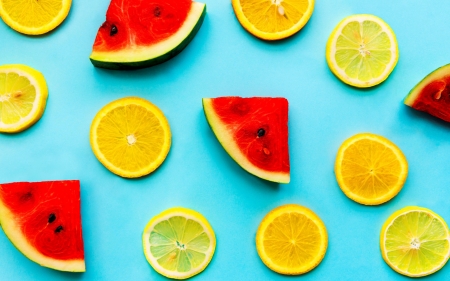 ♥ - skin, yellow, summer, blue, orange, colorful, watermelon, red, texture, vara, lemon