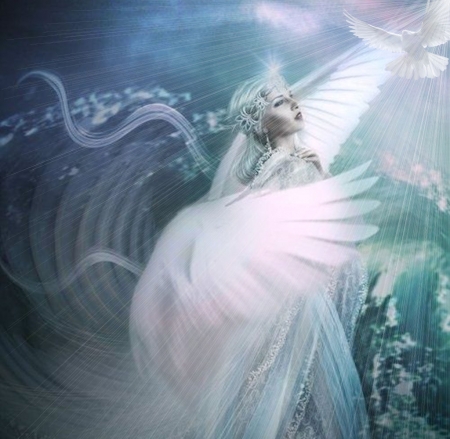 Ethereal Angel - pastel, rays, etheral women, breathtaking, dove, Photobucket, beautiful, angel, Ethereal Angel, delicate, gorgeus, pretty, ethereal, lovely, stunning