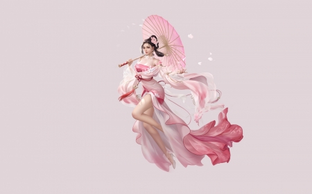 Fantasy girl - umbrella, pink, frumusete, fantasy, parasol, luminos, girl, 3q studio