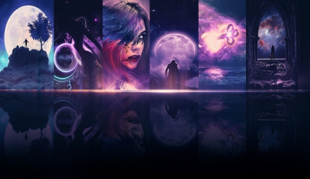 Wallpaper - colors, fantasy, girl, glow, lady, moon, planet, space, stars, woman