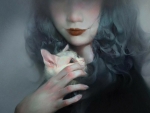Girl with a white cat