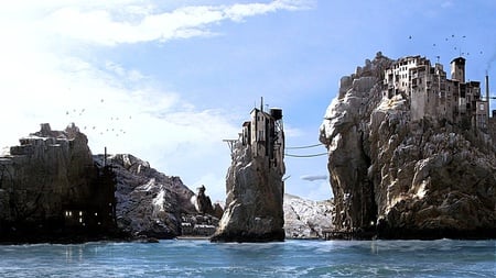 Fortress On Rocks - beauty, fascinating, amazing, cool, warm, blue, lovely