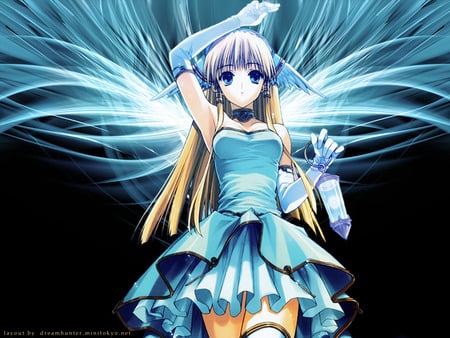 Blue Angel - black, anime, female, wing, blue, girl, angel, dark