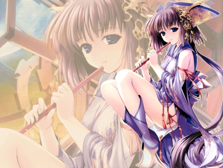 Flute - flute, girl, female, anime, cute