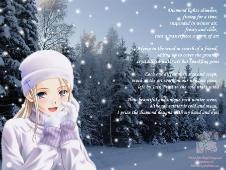 Snowny Winter - girl, cold, forest, female, snow, anime, winter, cute