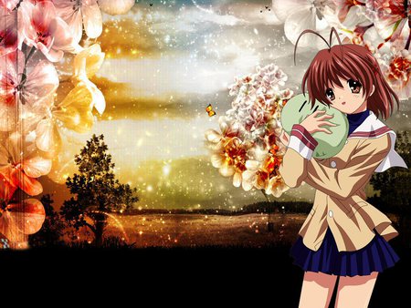 Clannad - flower, cute, tree, female, anime, anime girl, girl