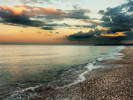 bluebay sunset - open mind, clouds, peaceful, beach